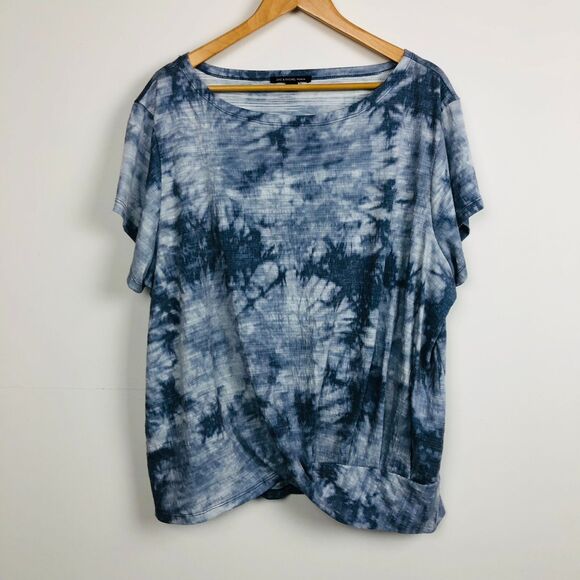 Zac & Rachel Women's Tie Dye Short Sleeve Shirt Knotted Front Blue Size 3X - Picture 1 of 5